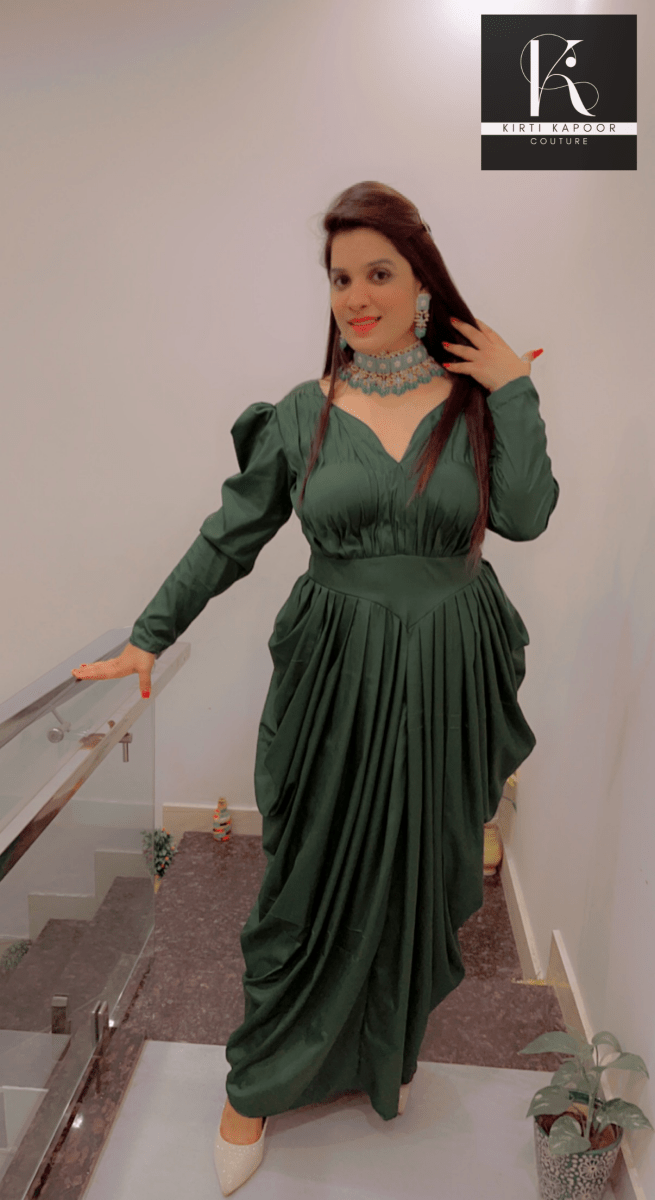 Emerald Green Dress (Crepe Gown) - Kirti Kapoor Couture