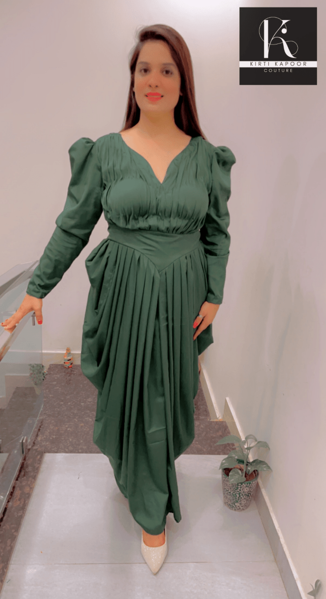 Emerald Green Dress (Crepe Gown) - Kirti Kapoor Couture