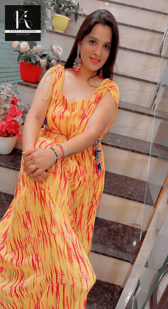 Ethnic Party - Wear Yellow - Orange Gown - Kirti Kapoor Couture