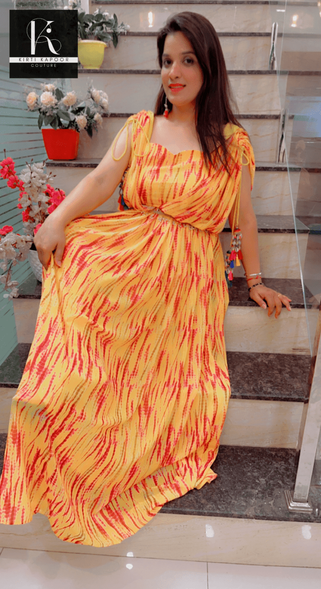 Ethnic Party - Wear Yellow - Orange Gown - Kirti Kapoor Couture