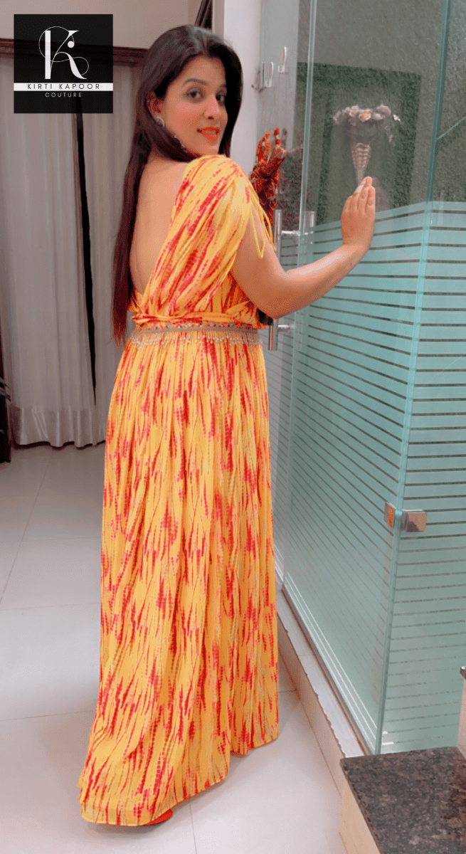 Ethnic Party - Wear Yellow - Orange Gown - Kirti Kapoor Couture