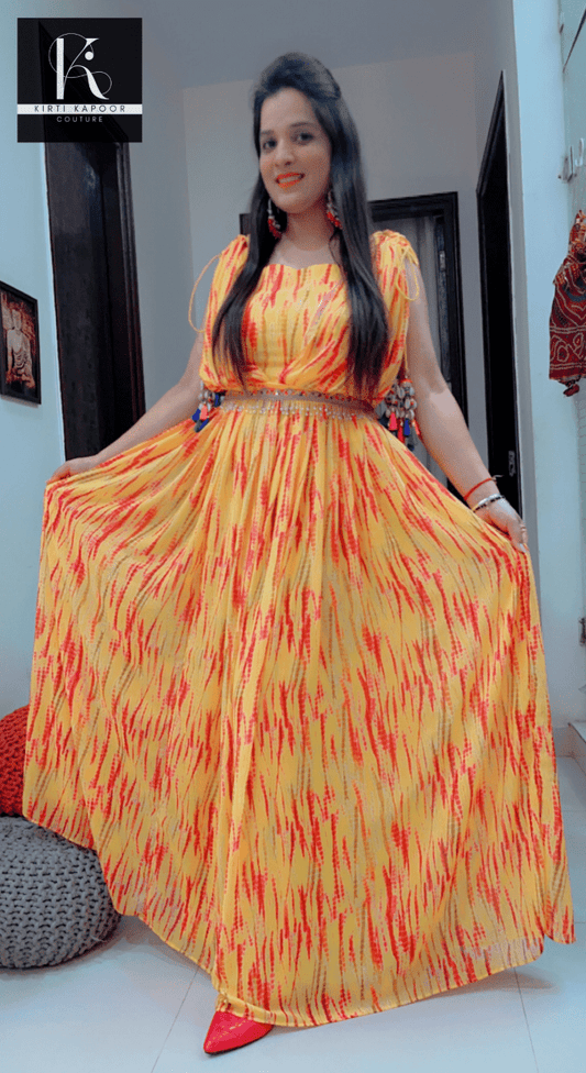 Ethnic Party - Wear Yellow - Orange Gown - Kirti Kapoor Couture