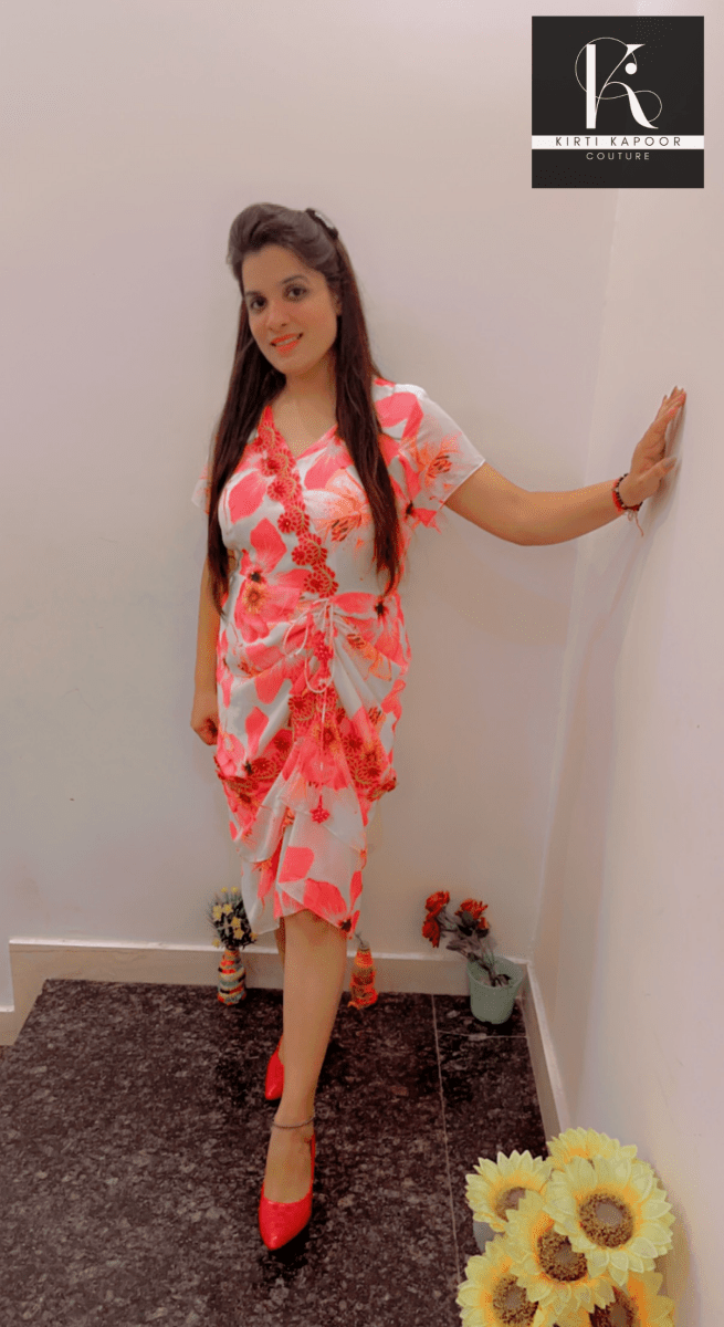 Floral Design Tunic highlighted with lace - work - Kirti Kapoor Couture