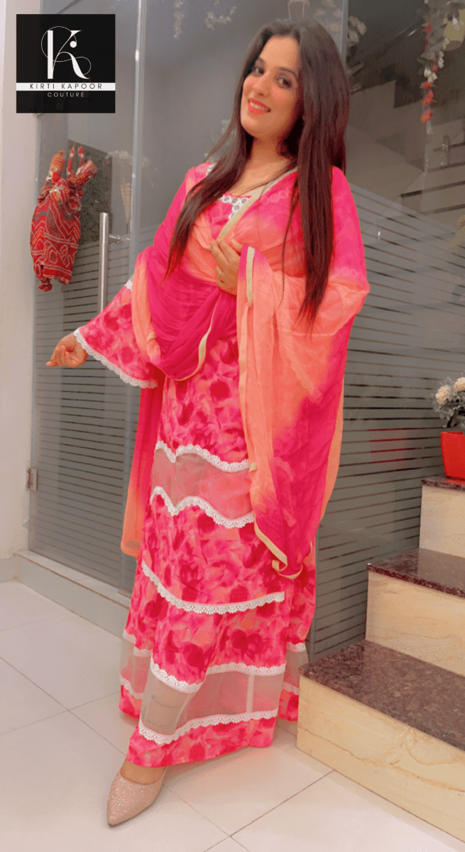Floral Printed Pink Georgette Designer Suit - Kirti Kapoor Couture