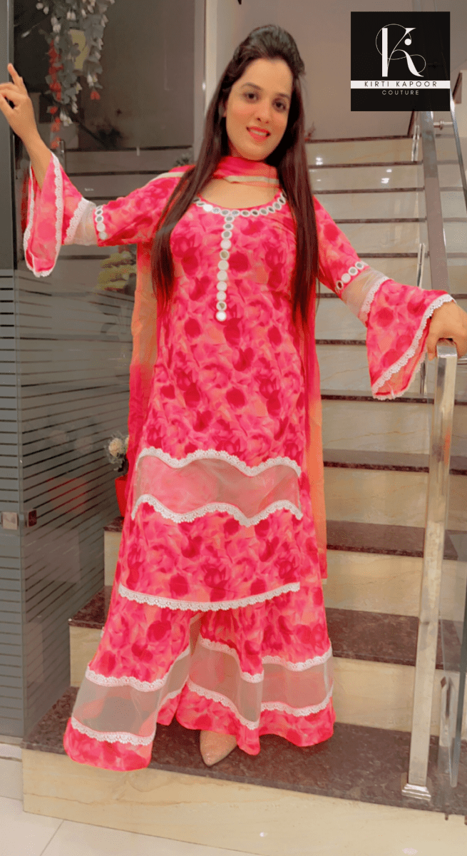 Floral Printed Pink Georgette Designer Suit - Kirti Kapoor Couture