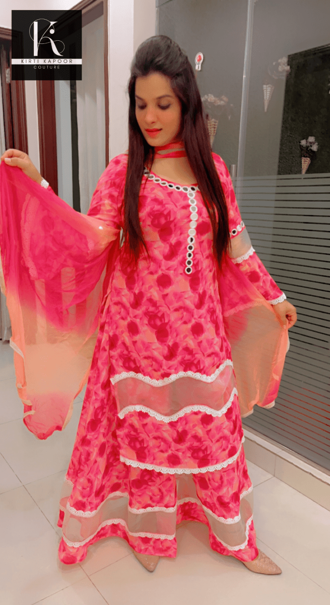 Floral Printed Pink Georgette Designer Suit - Kirti Kapoor Couture
