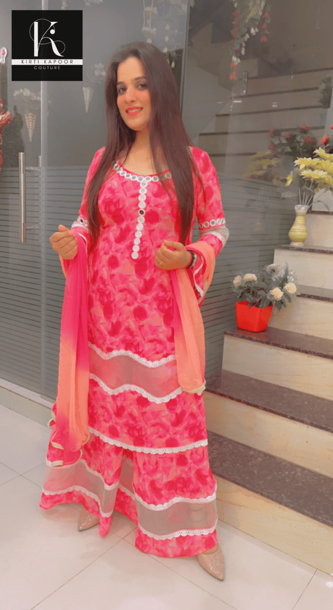 Floral Printed Pink Georgette Designer Suit - Kirti Kapoor Couture