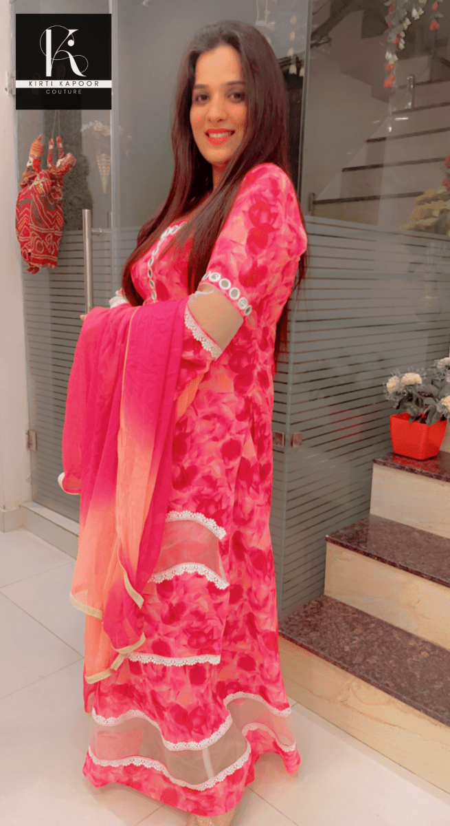 Floral Printed Pink Georgette Designer Suit - Kirti Kapoor Couture