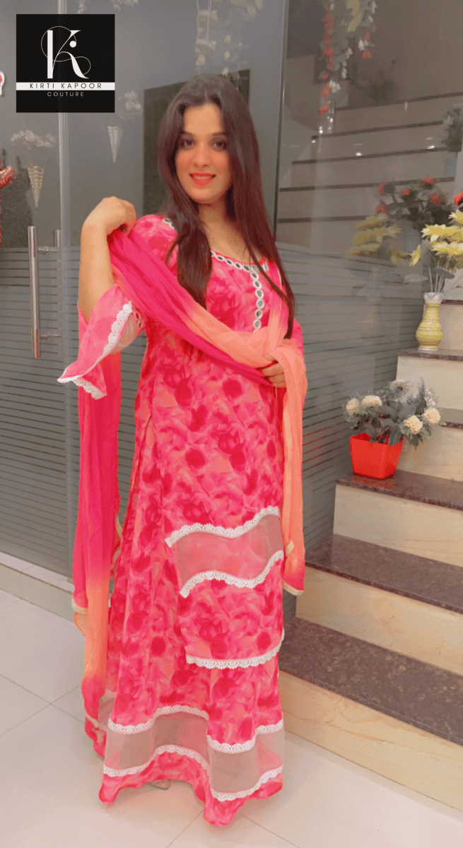Floral Printed Pink Georgette Designer Suit - Kirti Kapoor Couture