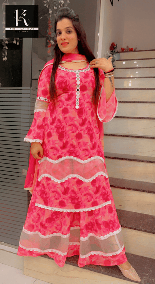 Floral Printed Pink Georgette Designer Suit - Kirti Kapoor Couture