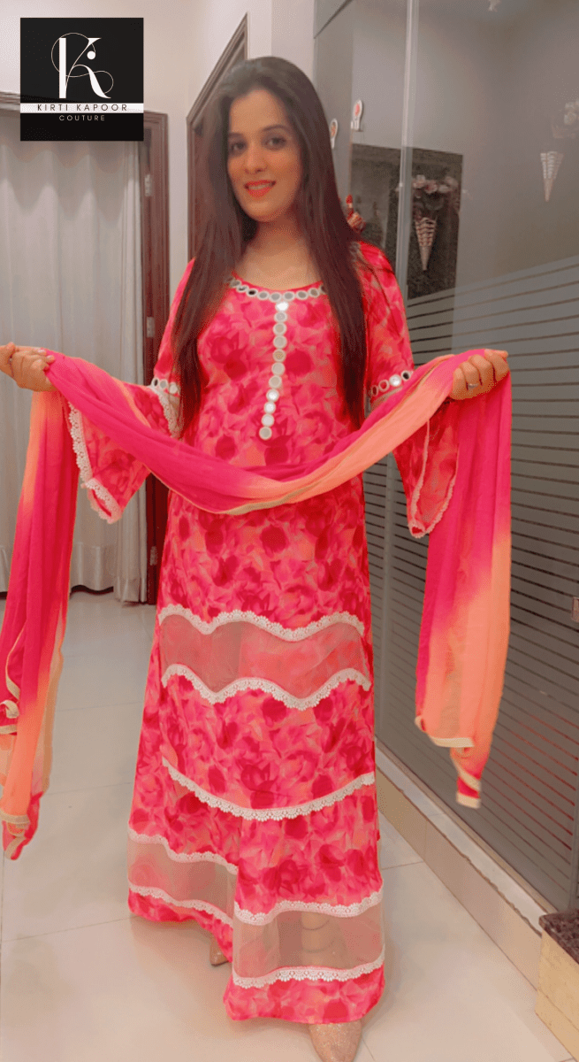 Floral Printed Pink Georgette Designer Suit - Kirti Kapoor Couture