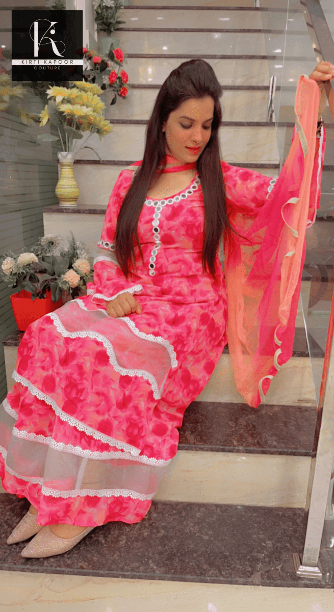 Floral Printed Pink Georgette Designer Suit - Kirti Kapoor Couture