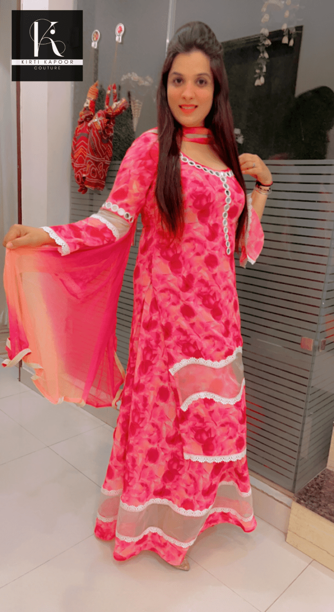 Floral Printed Pink Georgette Designer Suit - Kirti Kapoor Couture