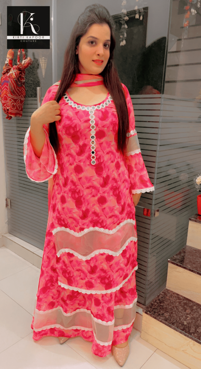 Floral Printed Pink Georgette Designer Suit - Kirti Kapoor Couture