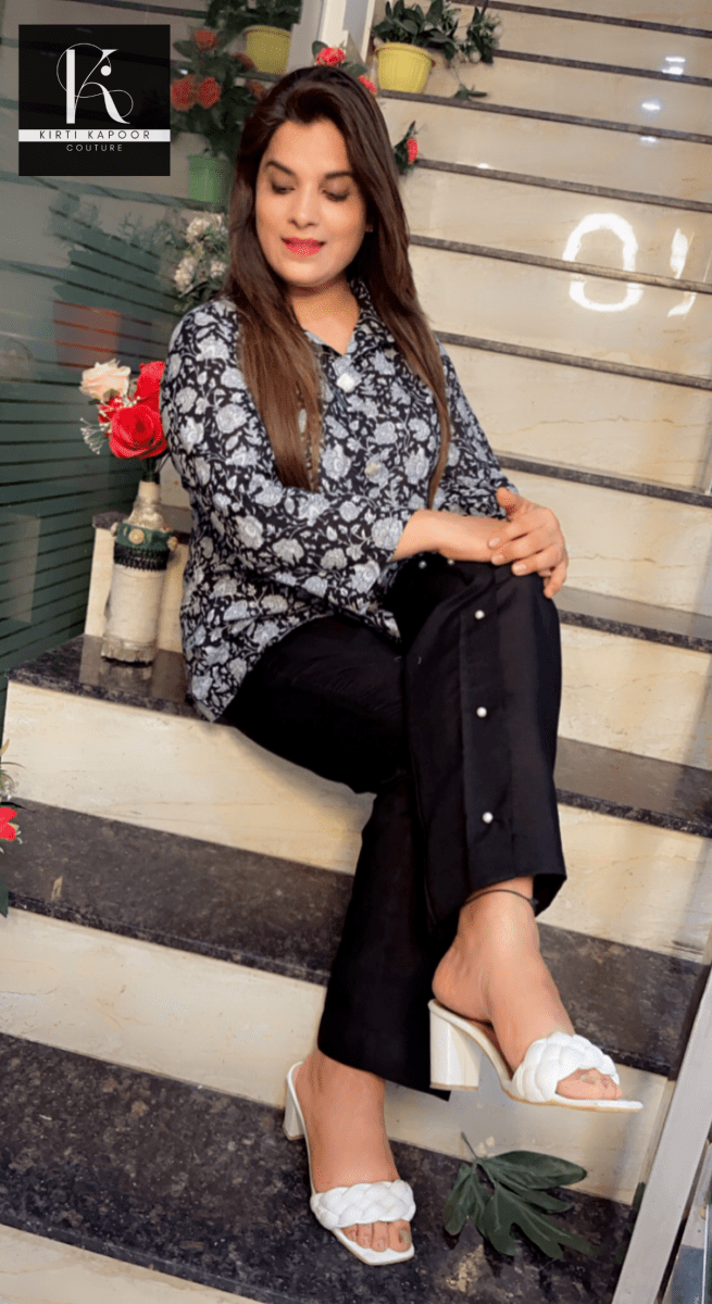 Floral Printed Shirt with Pearl - Worked Pant - Kirti Kapoor Couture