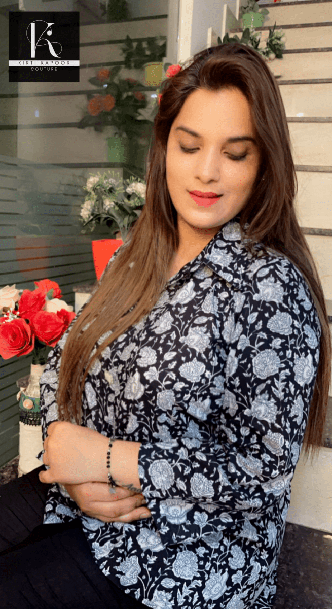 Floral Printed Shirt with Pearl - Worked Pant - Kirti Kapoor Couture