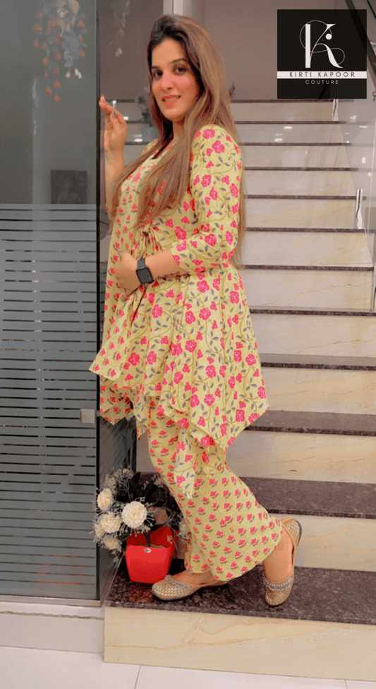 Floral Yellow Co - ord Set - Designed by Kirti Kapoor Couture - Kirti Kapoor Couture
