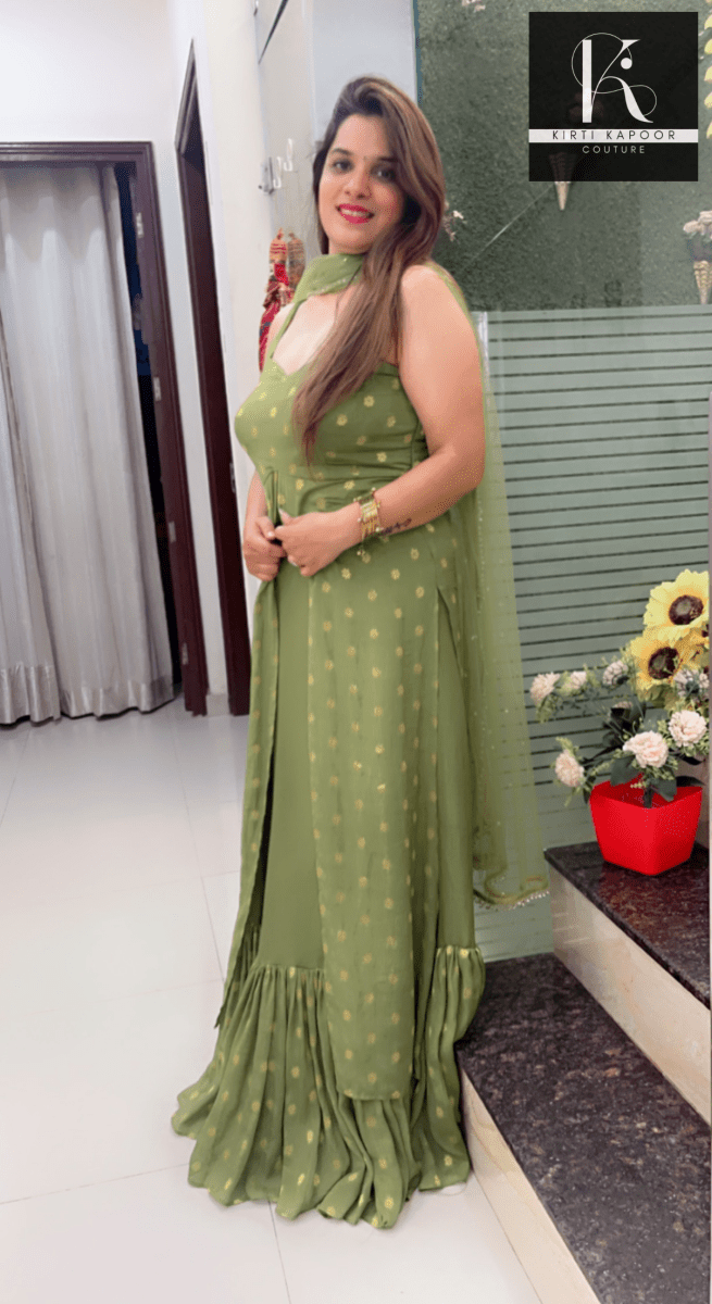 Front Cut Shirt With Ruffled Skirt (Mehndi Outfit) - Kirti Kapoor Couture