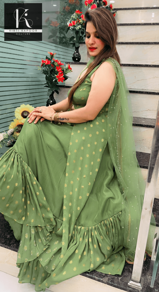 Front Cut Shirt With Ruffled Skirt (Mehndi Outfit) - Kirti Kapoor Couture
