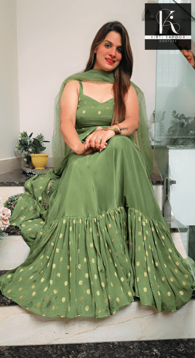 Front Cut Shirt With Ruffled Skirt (Mehndi Outfit) - Kirti Kapoor Couture