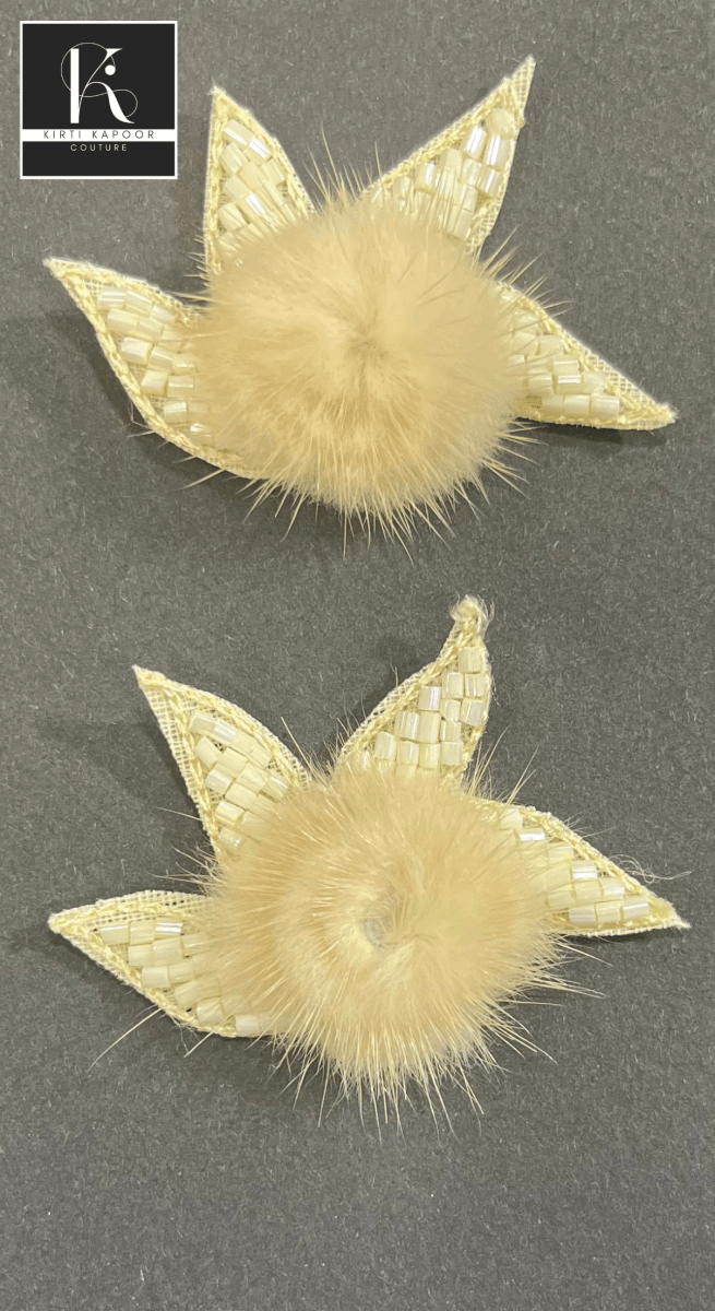 Furry Pom Pom Patches For Dresses (off - white Color) - Kirti Kapoor Couture