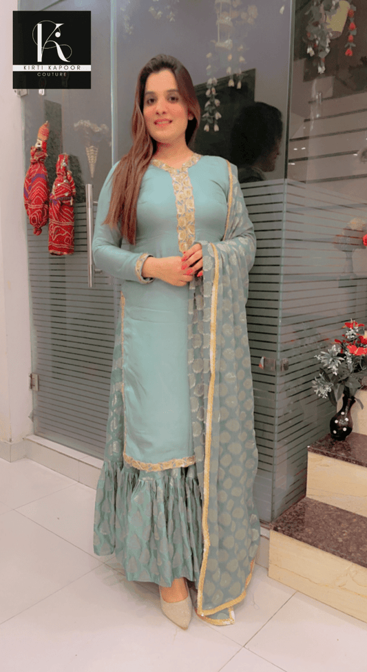 Gathered Skirt with Shirt and Banarasi Dupatta - Kirti Kapoor Couture