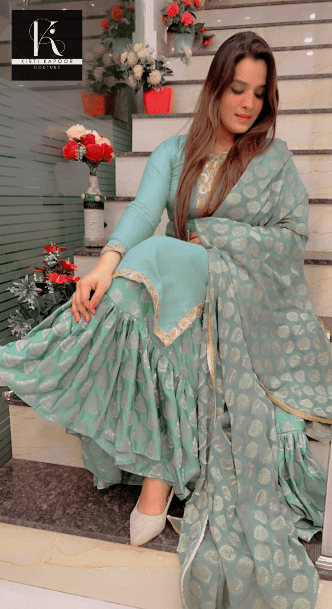 Gathered Skirt with Shirt and Banarasi Dupatta - Kirti Kapoor Couture
