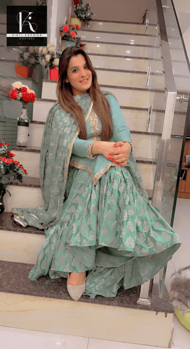 Gathered Skirt with Shirt and Banarasi Dupatta - Kirti Kapoor Couture