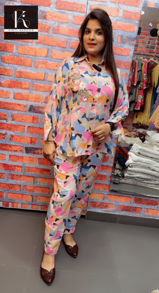Geometrical Cotton - Printed Patch Worked Set - Kirti Kapoor Couture