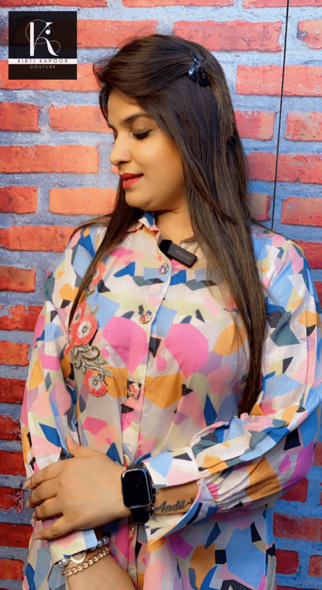 Geometrical Cotton - Printed Patch Worked Set - Kirti Kapoor Couture