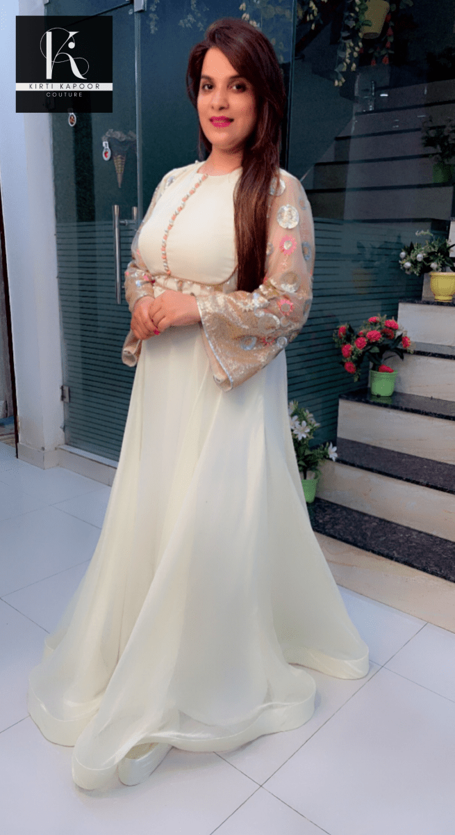 Georgette Flary Gown with Embroidered Net Fabric - Kirti Kapoor Couture