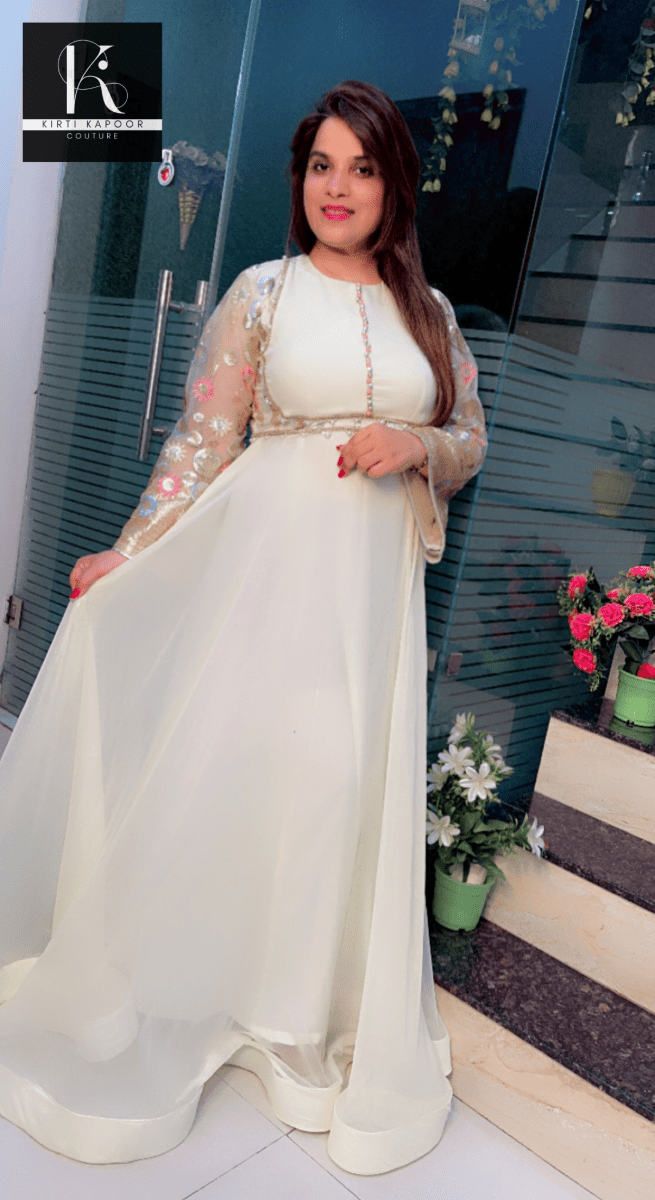 Georgette Flary Gown with Embroidered Net Fabric - Kirti Kapoor Couture