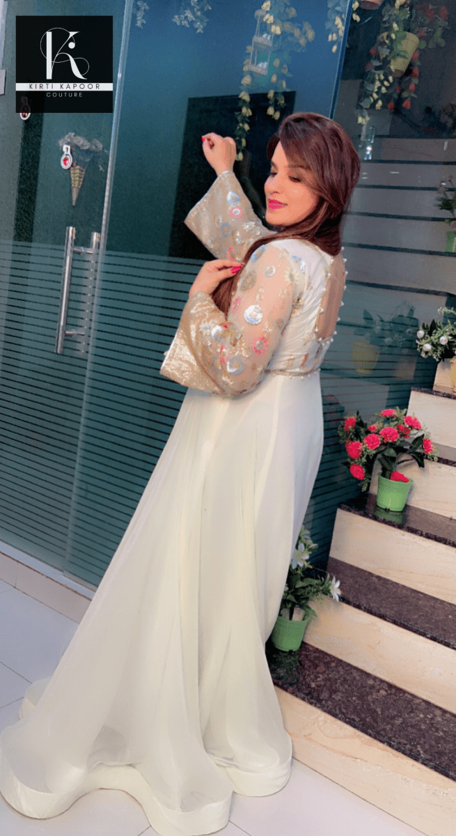 Georgette Flary Gown with Embroidered Net Fabric - Kirti Kapoor Couture