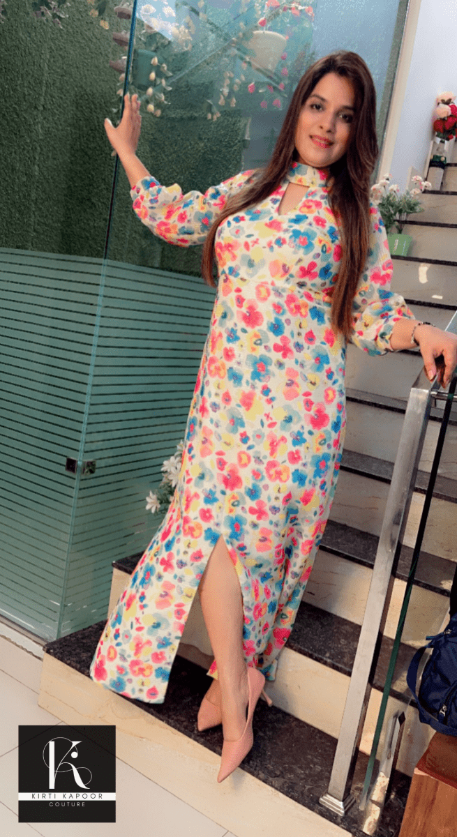 Georgette Floral Printed Sequence One - Piece Dress - Kirti Kapoor Couture