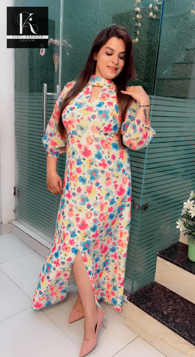 Georgette Floral Printed Sequence One - Piece Dress - Kirti Kapoor Couture