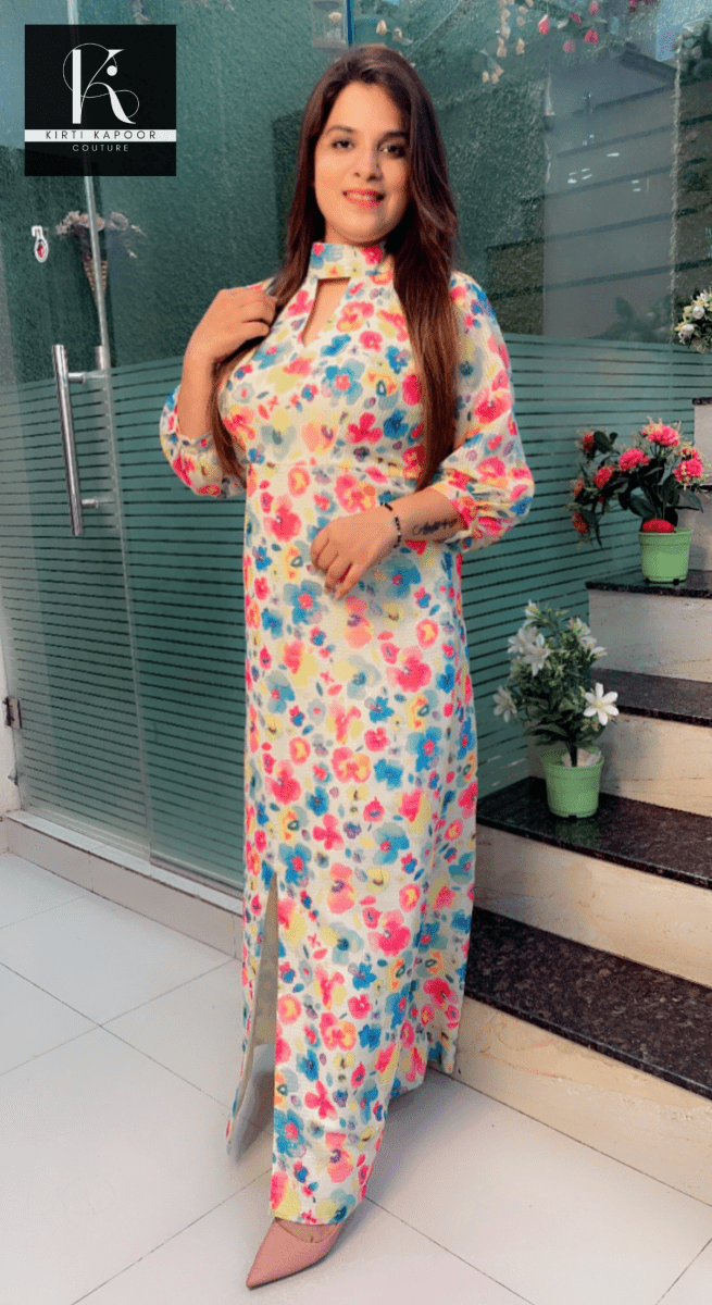Georgette Floral Printed Sequence One - Piece Dress - Kirti Kapoor Couture