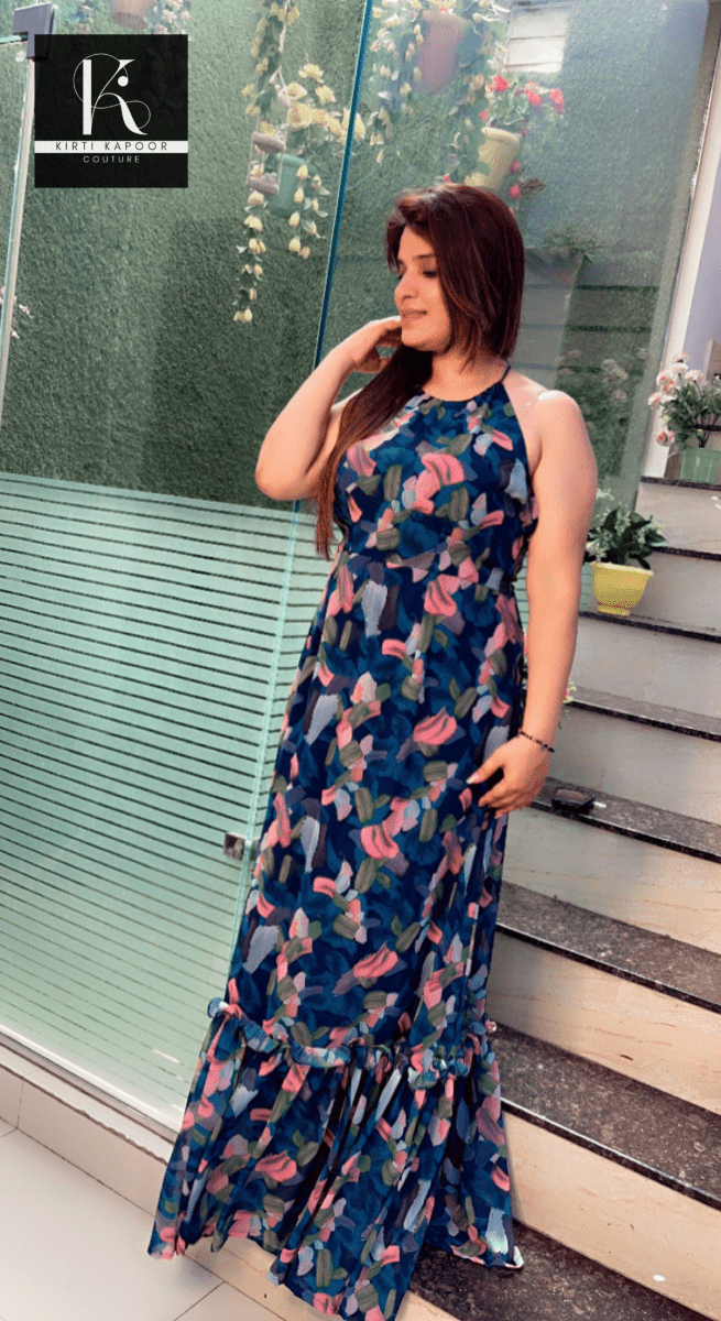 Georgette Printed Maxi Dress (Hand - made Hangings) - Kirti Kapoor Couture