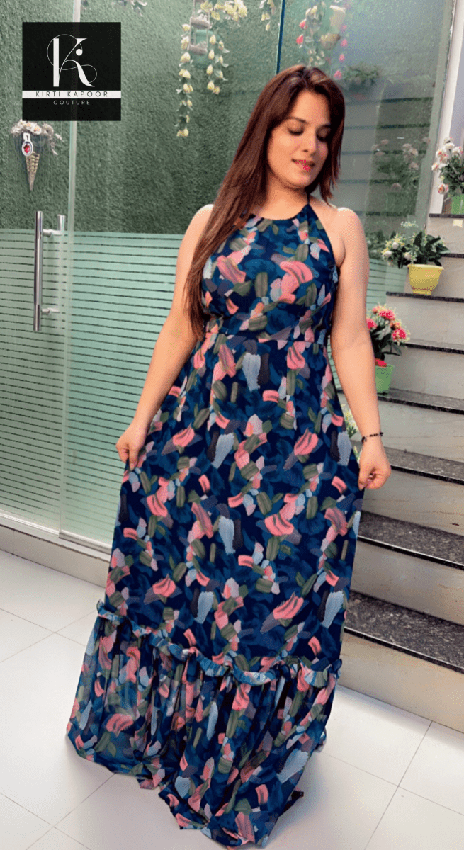 Georgette Printed Maxi Dress (Hand - made Hangings) - Kirti Kapoor Couture