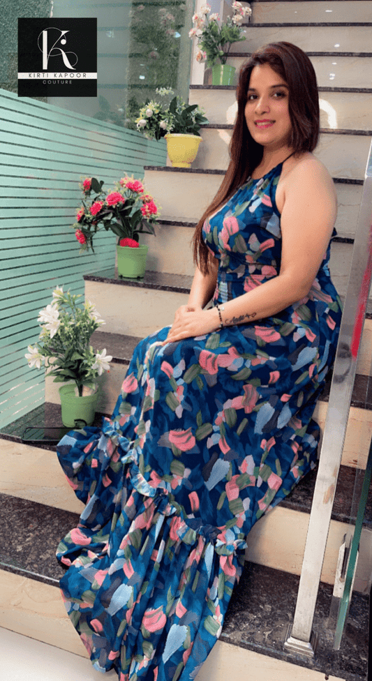 Georgette Printed Maxi Dress (Hand - made Hangings) - Kirti Kapoor Couture