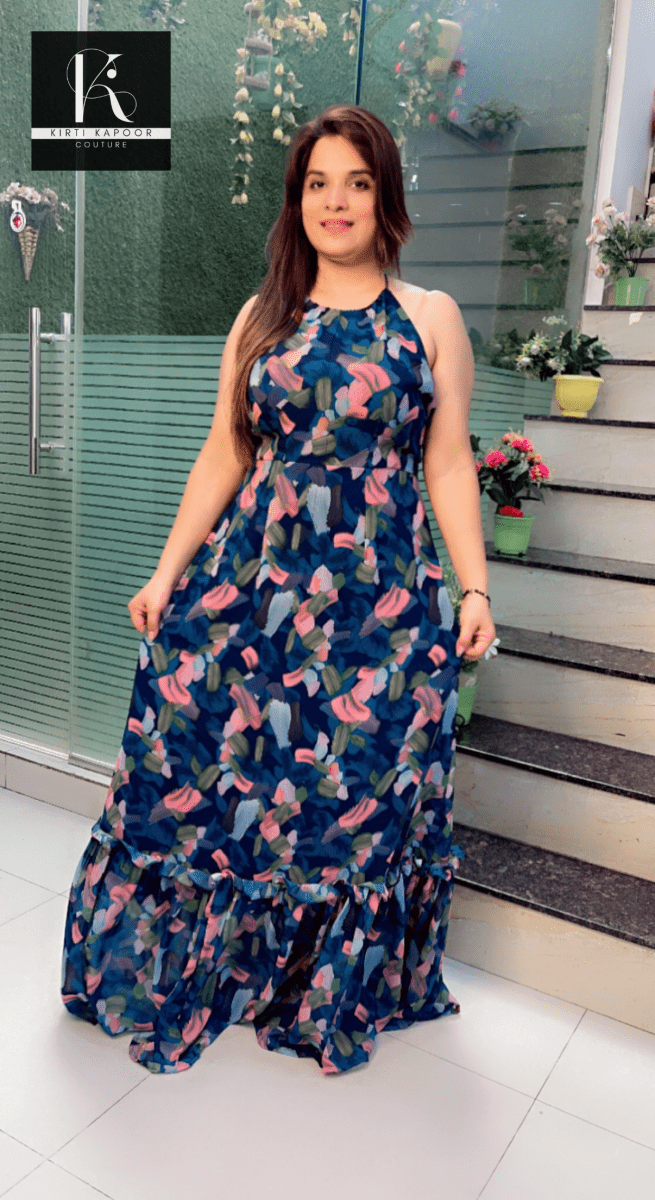 Georgette Printed Maxi Dress (Hand - made Hangings) - Kirti Kapoor Couture