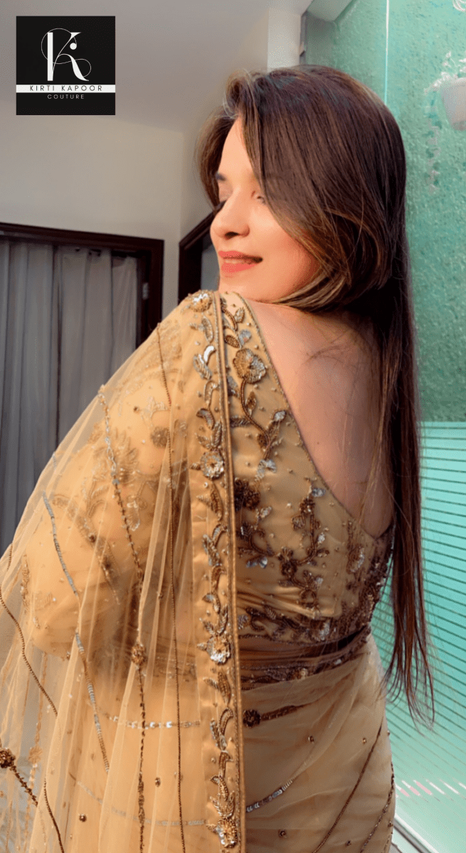 Golden Hand - Embroidered Saree and Heavy Blouse - Kirti Kapoor Couture