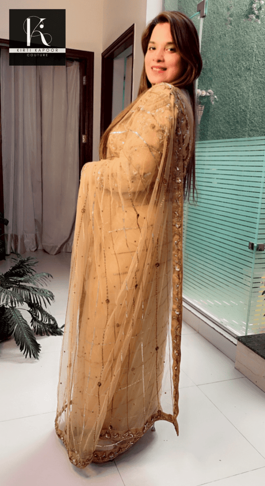Golden Hand - Embroidered Saree and Heavy Blouse - Kirti Kapoor Couture