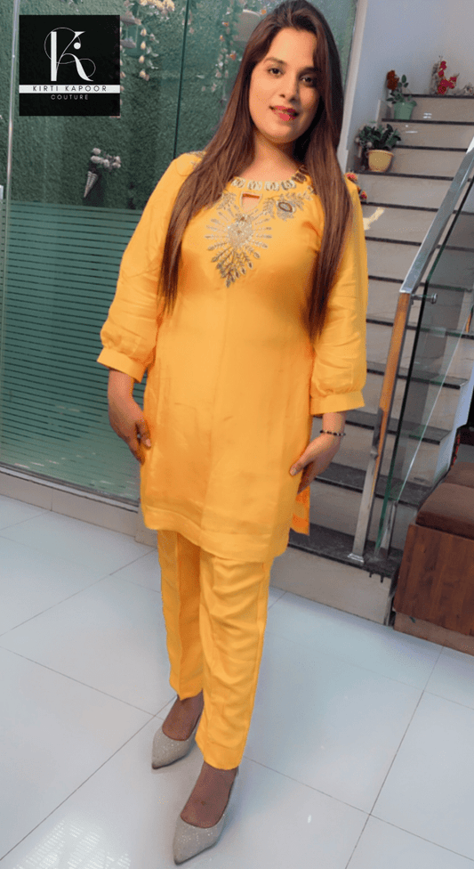 Golden - Yellow Embroidered Co - ord - Kirti Kapoor Couture