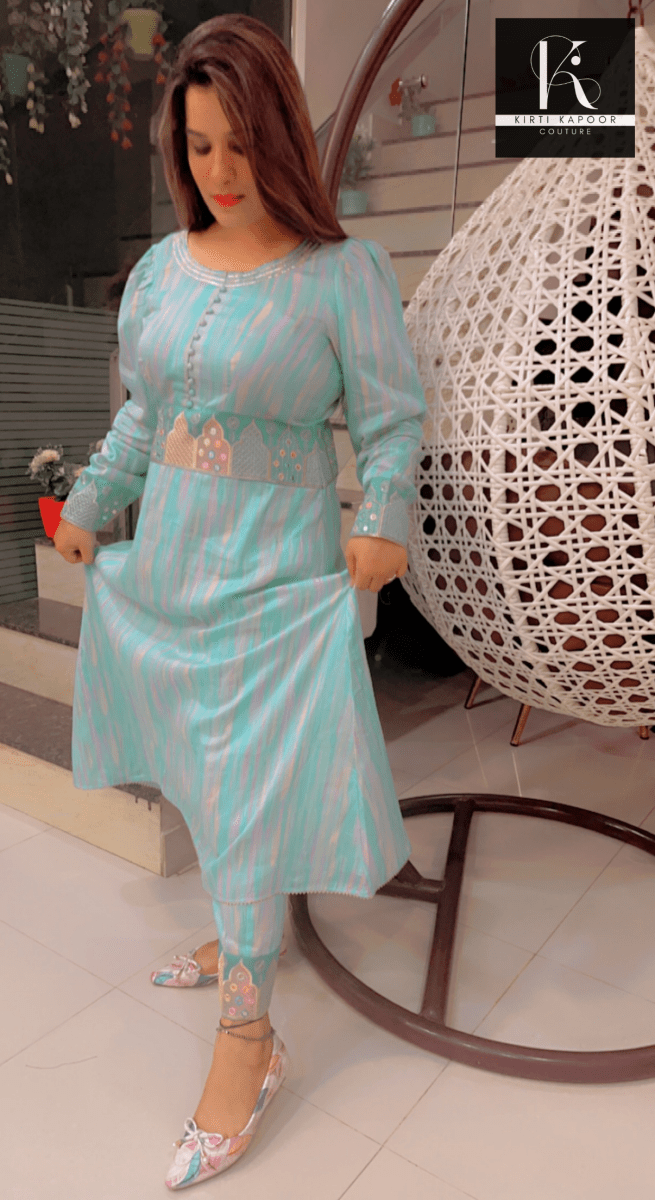 Gorgeous A - line Suit With Embroidered Organza Dupatta - Kirti Kapoor Couture