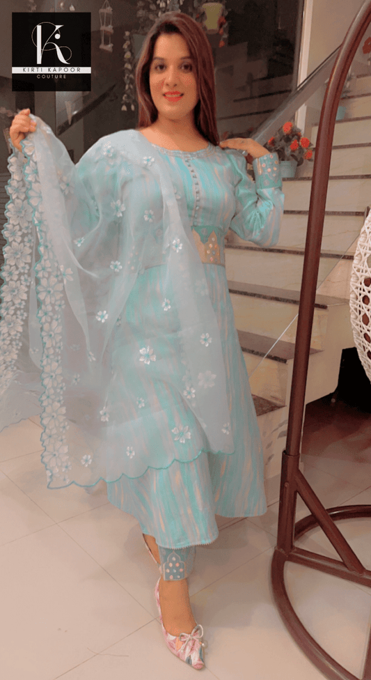 Gorgeous A - line Suit With Embroidered Organza Dupatta - Kirti Kapoor Couture