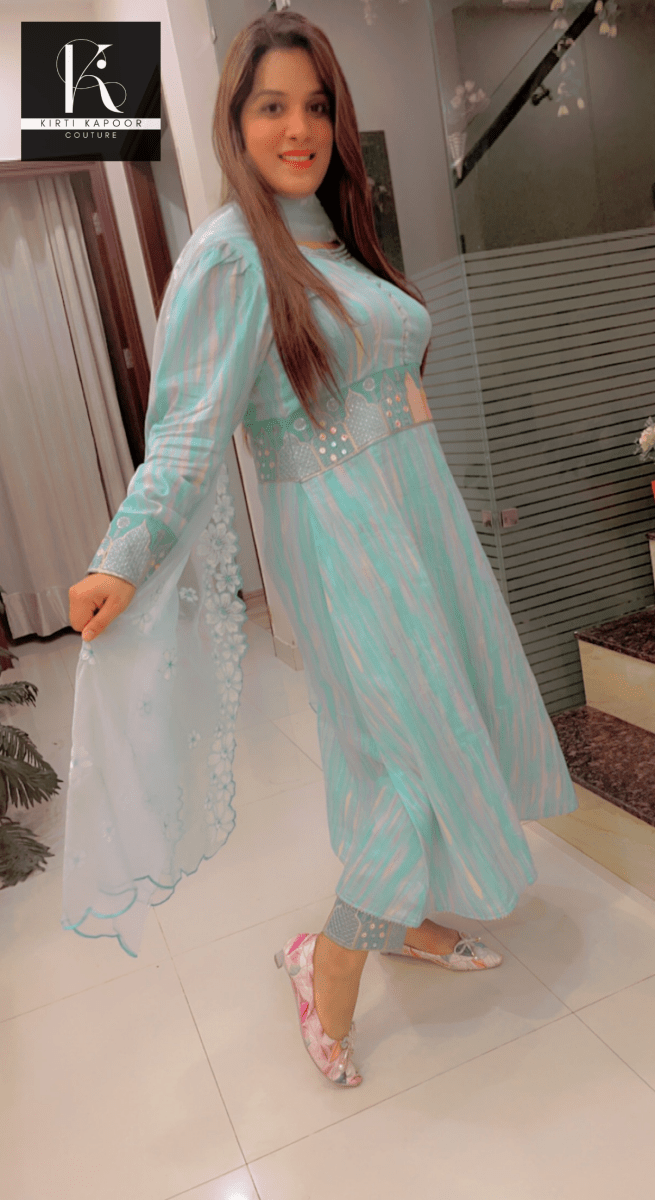 Gorgeous A - line Suit With Embroidered Organza Dupatta - Kirti Kapoor Couture