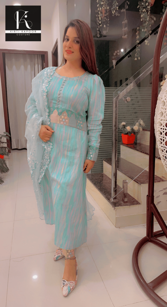 Gorgeous A - line Suit With Embroidered Organza Dupatta - Kirti Kapoor Couture
