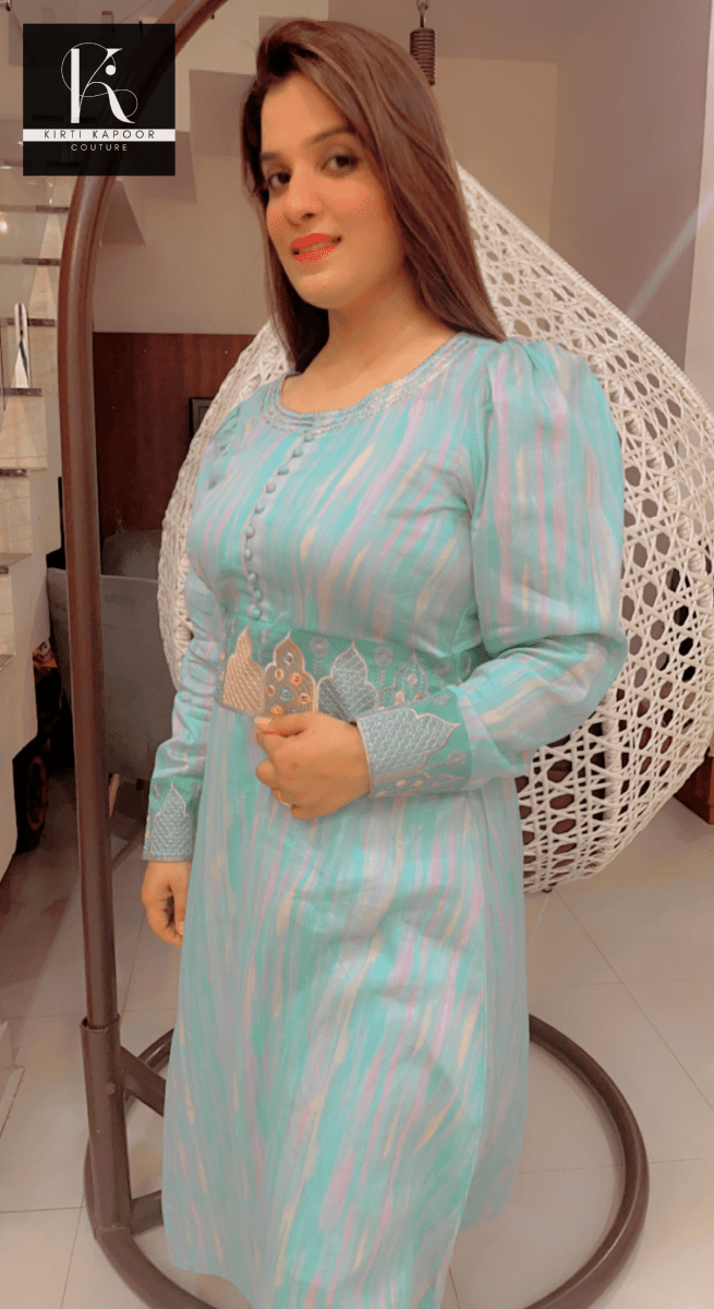 Gorgeous A - line Suit With Embroidered Organza Dupatta - Kirti Kapoor Couture