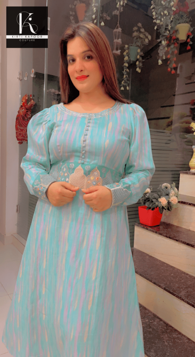 Gorgeous A - line Suit With Embroidered Organza Dupatta - Kirti Kapoor Couture
