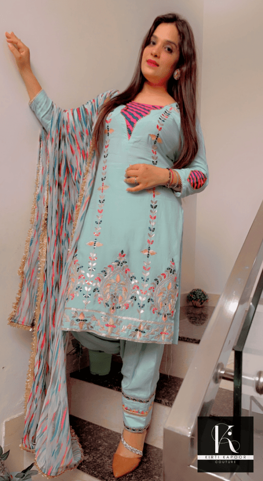 Gotta Patti Worked Suit With Designer Colourful Dupatta - Kirti Kapoor Couture